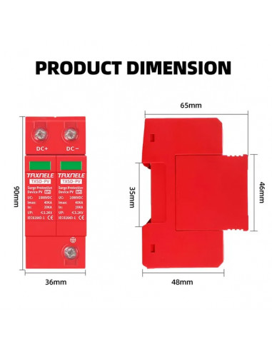 SPD Descărcător DC 2P 1000V 40kA Tip II cu Indicator Vizual | aparatajelectric.ro